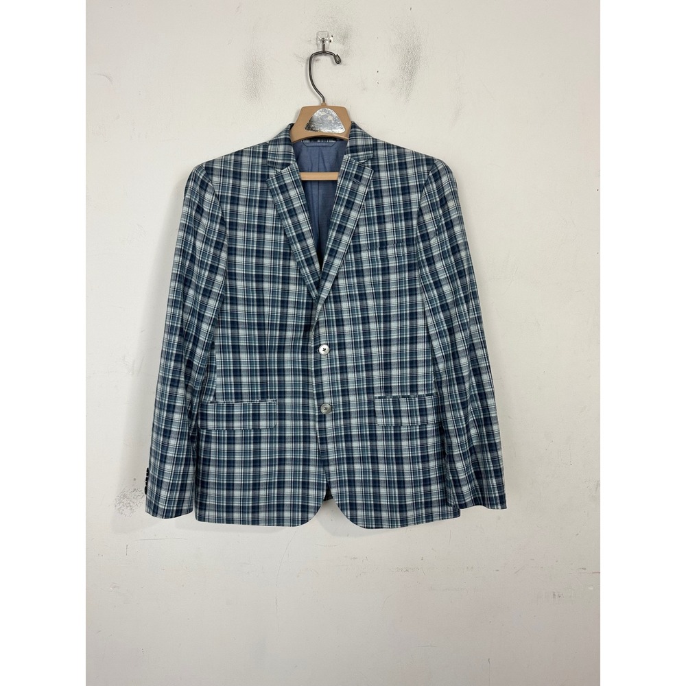Lauren Ralph Lauren Boys Blue White Plaid Cotton Blazer Jacket Size 18R